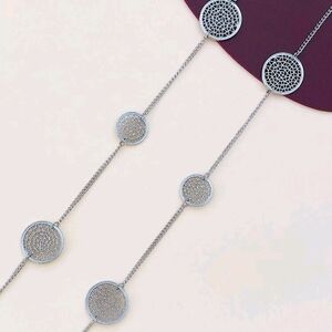 Elegant geometric Silver Circle  long Adjustable Necklace with‎ Intricate Design